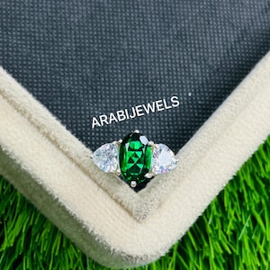 Emerald & Sterling Silver Ring: Vintage Design, Three Stone Promise Ring