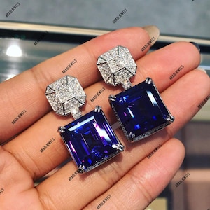 Vintage And Luxurious Design Royal Blue Tanzanite Earrings Unique Tanzanite Earrings 925 Sterling Silver Beautiful Royal Tanzanite Earrings