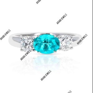 Ovaler Paraiba Turmalin Ring: Sterling Silber Drei-Stein-Design