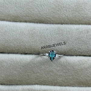 Pear Cut Teal Sapphire Ring: Sterling Silver Promise Ring