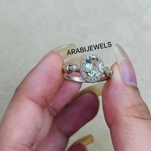 Edwardian Mint Tourmaline Ring: Sterling Silver Engagement Ring