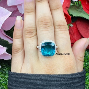 Kissenschliff Paraiba Turmalin Ring: Vintage Sterling Silber Verlobungsring