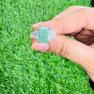 Vintage Colombian Emerald Ring: 925 Sterling Silver, American Diamond Accents