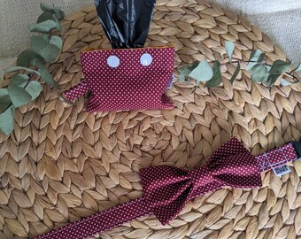 Set • 3 pieces • 2 pieces • Size S • Dog collar with bow tie including waste bag dispenser • Red • Dots • Dog accessories • Gift