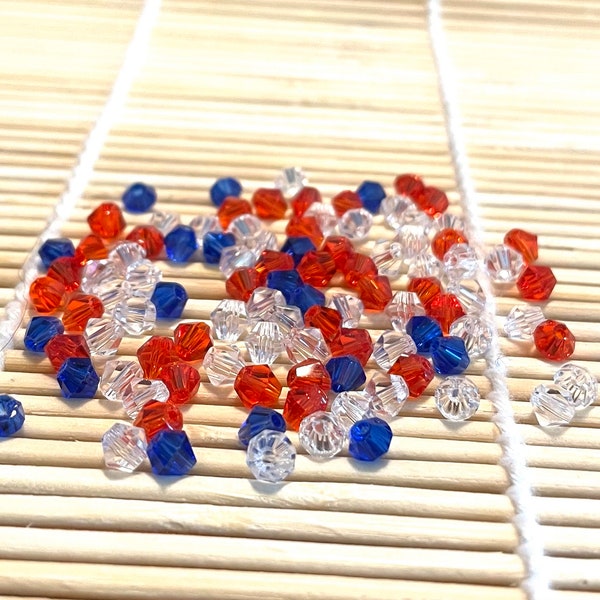 Swarovski 4mm Bicone  - Red, White & Blue Clear - Pack of 12 or 24