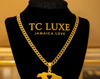 Jamaica Love | Chain and Pendant | Stainless Steel | Map of Jamaica