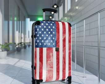 American Flag Watercolor Suitcase | Patriotic Luggage