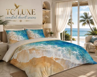Ocean Waves TC LUXE Duvet Cover Cotton Bed Set | Coastal Beach Bedding