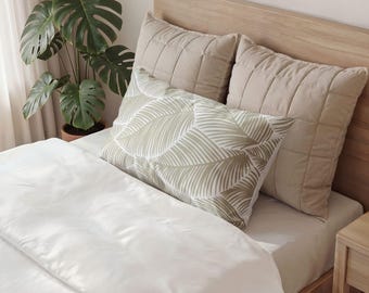 Neutral Palm Leaf Pattern Pillow sham | Botanical Decorative Pillowcase