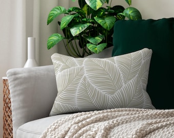 Neutral Palm Leaf Pattern Lumbar Pillow | TC LUXE Tropical Leaf Throw Pillow