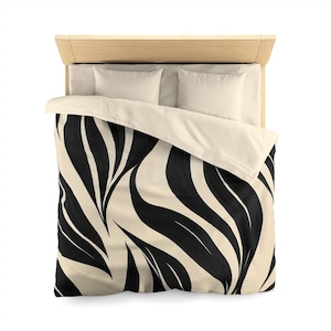 Elegant Black and Beige Microfiber Duvet Cover | Modern Home Decor, Bedroom Makeover, Wedding Gift, Cozy Bedding, Home Essentials