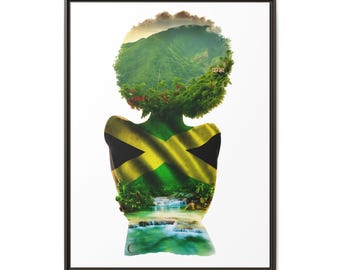 Jamaica Silhouette Landscape Matte Canvas Framed