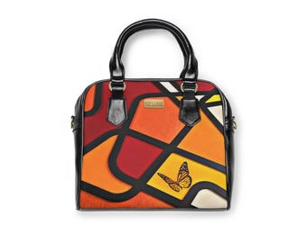Sac à bandoulière géométrique en cuir PU avec papillon : cabas tendance