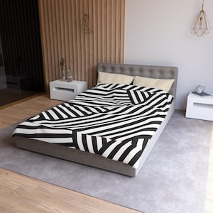 Stylish Black and White Microfiber Duvet Cover, Modern Bedding Set, Minimalist Bedroom, Home Decor, Gift for New Home, Cozy Aesthetic