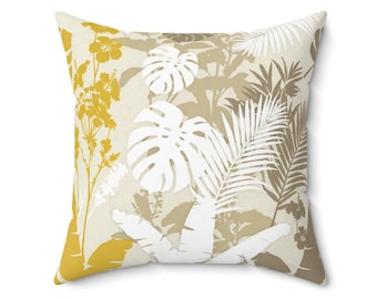Tropical Palm Leaves Pillow | Monstera Botanical Throw Pillow