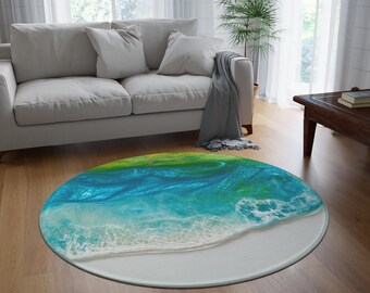 Ocean Waves Art Round Rug | Beach Shore Coastal Floor Decor | TC LUXE