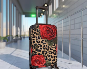 Red Roses Leopard Print Suitcase | TC LUXE Floral Leopard Luggage