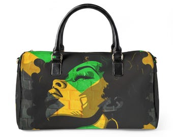 Jamaican Pride PU Leather Travel Bag | Bold Green Yellow Portrait TC LUXE