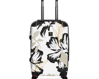 Monochrome Floral Suitcase | Black White Flower Luggage