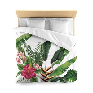 Tropical Botanical Microfiber Duvet Cover - Floral Bedding, Botanical Garden Decor, Green Leaf Comforter, Plant Lover Gift, Nature Bedroom
