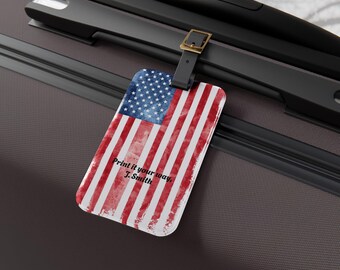 American Flag Watercolor Luggage Tag | Patriotic Travel ID
