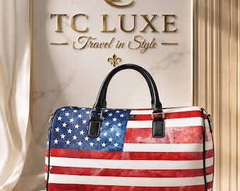 American Flag Retro Duffle PU Leather Travel Bag | Patriotic 250 Weekender Bag