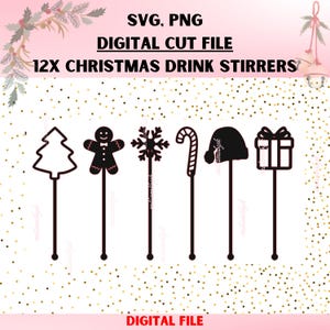Weihnachtsmotiv Getränkerührer | Swizzle |  Feier | Party Deko Rührer | Tisch Dekor | Getränk Anhänger | Urlaub -DIGITALE SCHNITTDATEI