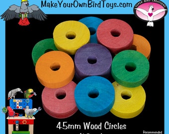 Colored Wood Circles (45mm) – Bird & Rabbit Toy Parts, 12pk