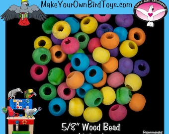 5/8" Colorful Hardwood Round Beads (48) – Bird & Rabbit Toy Parts