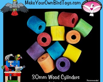 12pc Wood Cylinders (30mm) – DIY Bird Toy Parts, Pet Safe