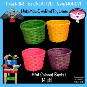 4pk Mini Bamboo Baskets - Natural Bird Toy Parts/Rabbit Toys/Homemade Bird Toys/DIY Bird Toys/Sugar Glider Toys/Pet Safe/Bird Safe/Easter