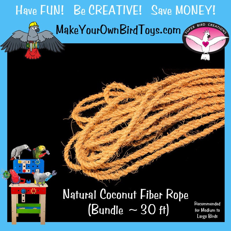 2pk Natural Coco Fiber Rope (Each 30 ft long) Bird Toy Parts/Rabbit  Toys/Homemade Bird Toys/DIY Bird Toys/Sugar Glider Toys/Bird Safe