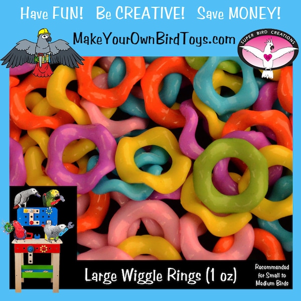 Large Wiggle Rings (1 oz, ~41) - Bird Toy Parts/Sugar Glider Toys/Homemade Bird Toys/DIY Bird Toys/Make Your Own Bird Toys/Bird Safe