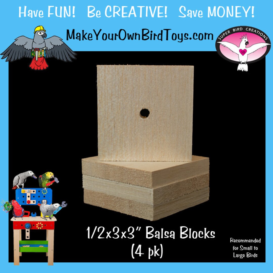 4pk Drilled Balsa Blocks 1/2 X 3 X 3 Bird Toy Parts/rabbit Toys