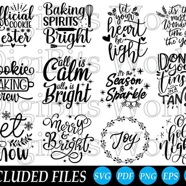 Digital and Printable Overlay Word Art Set Kitchen svg quotes bundle vector design lettering quotes baking motivation Silhouette Cut Files