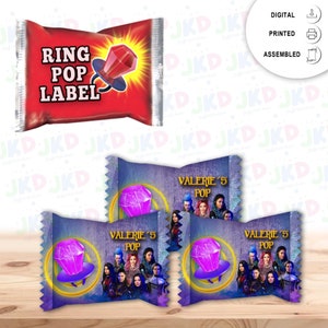 Descendants Ring Pop Label Sticker for Birthday Party Candy Favor - Digital, Stickers or Finished Options