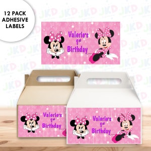 Minnie Mouse Pink Gable Box Labels | 12-Pack Stickers | Size 6x3.25in