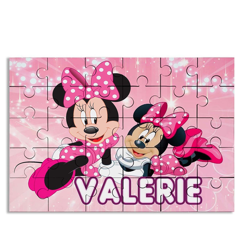 Minnie Mouse Pink Puzzle With Name Kids Jigsaw Gift Son Daughter Birthday | 30Pcs 7.5X9.5In