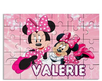 Minnie Mouse Pink Puzzle with Name Kids Jigsaw Gift Son Daughter Birthday | 30pcs 7.5x9.5in