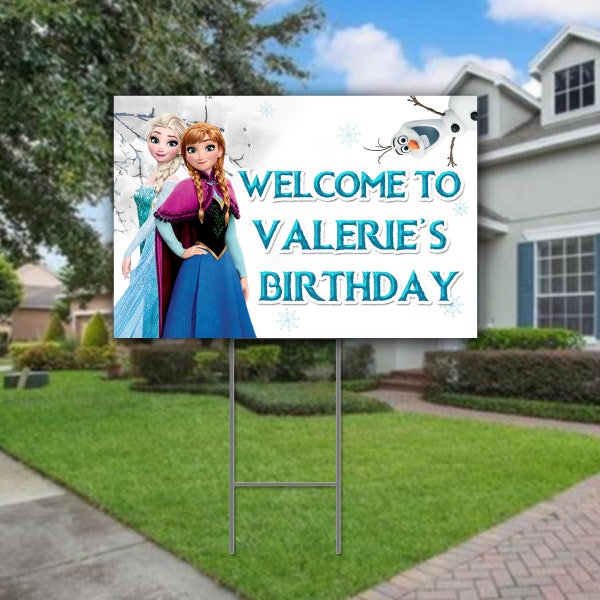 Frozen Yard Sign for Birthday Party Decor  Weatherproof Stake Included 18x12in