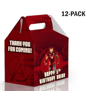 Iron Man Candy Gable Box for Birthday Party Favors 12 Pack - 4.4x4.5in