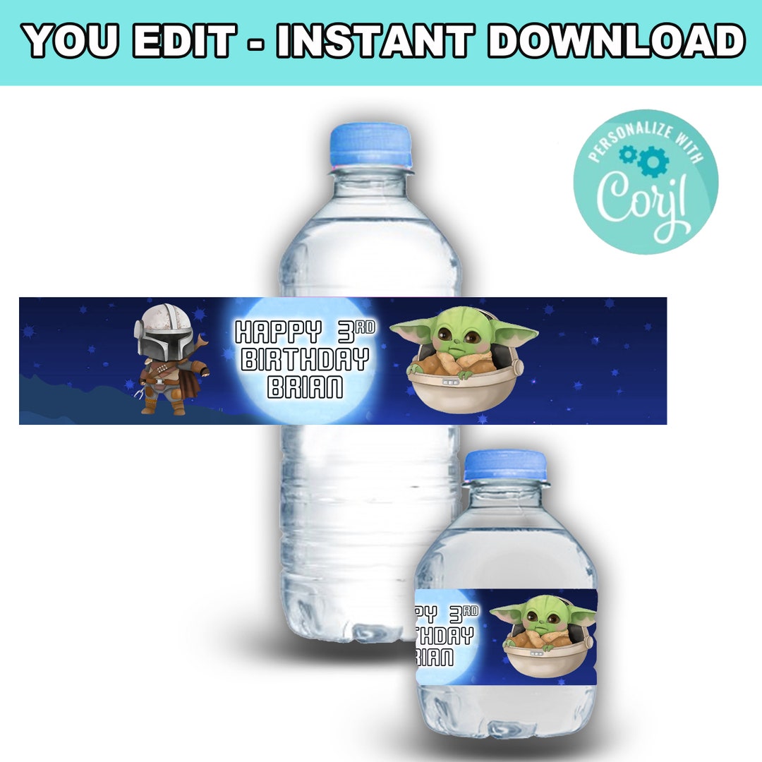 Baby Yoda Water Bottle Labels Self-editable Instant Digital Download - Etsy
