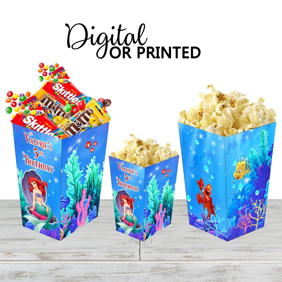 The Little Mermaid Popcorn Box for Birthday Party Candy Snack Favor ...