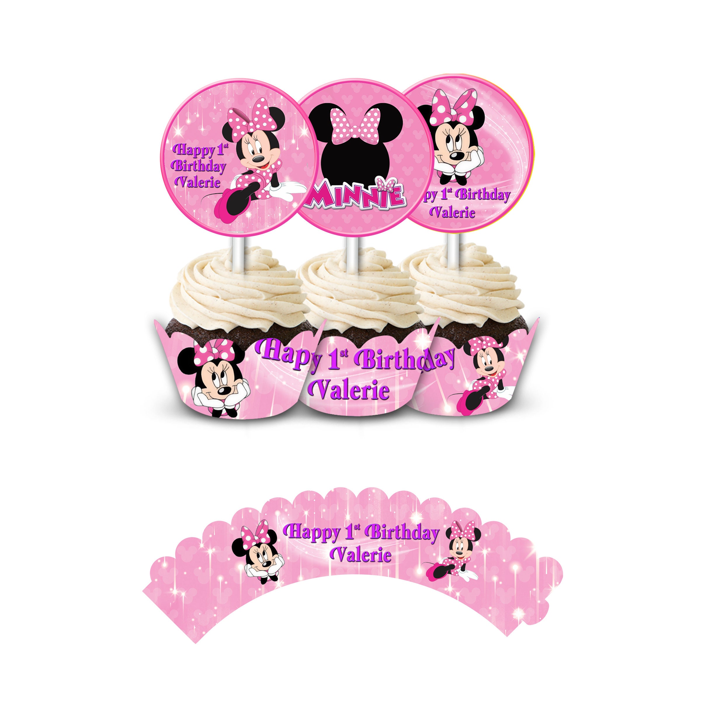 Minnie Mouse Pink Cupcake Wrappers and Toppers 12pack