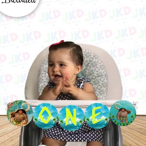 Maui First Birthday Banner for Baby High Chair with Ribbon Included