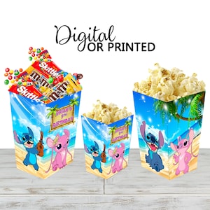 Stitch Popcorn Box voor verjaardagsfeestje Candy Snack Favor - Digitale en fysieke opties