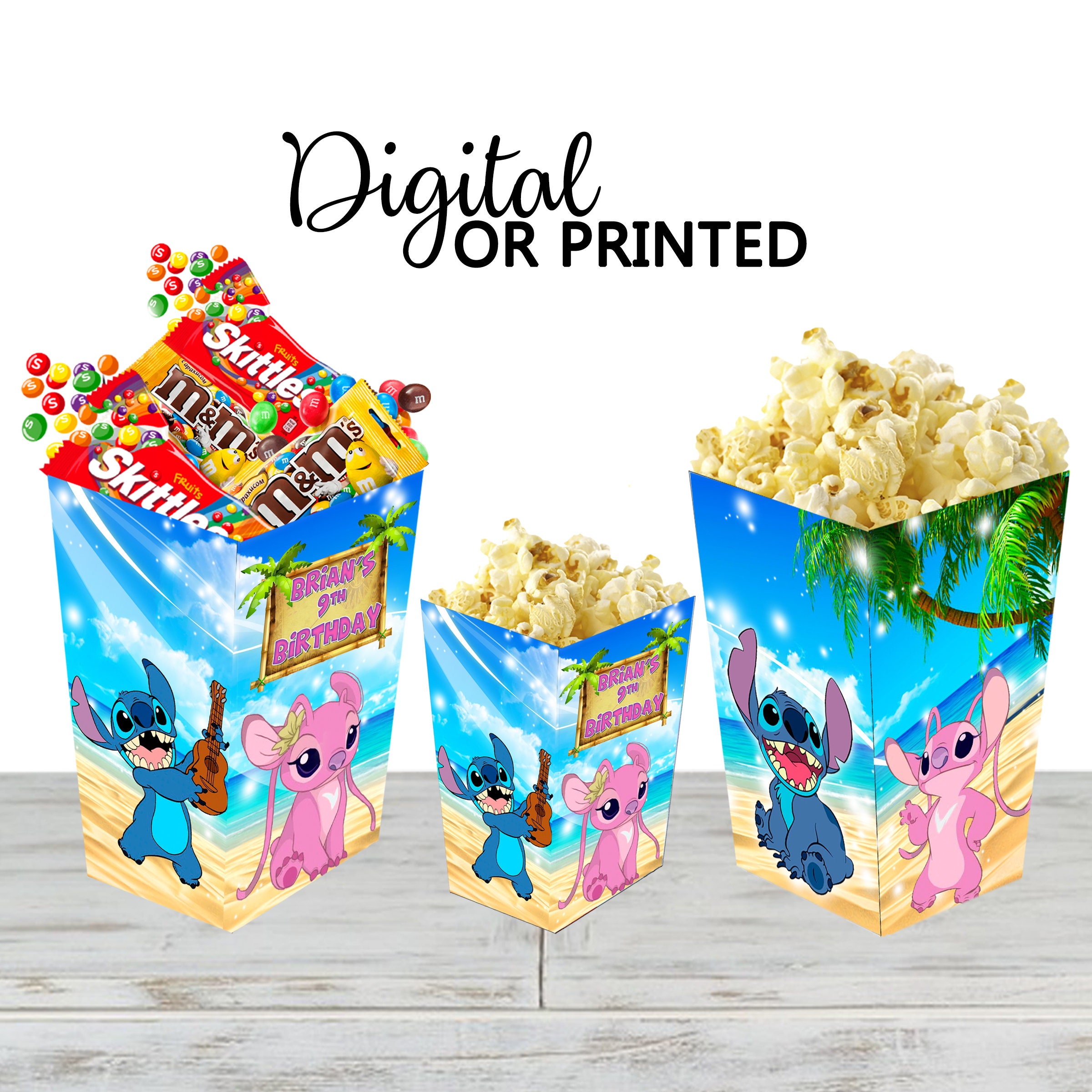 Stitch Popcorn Box for Birthday Party Candy Snack Favor - Digital and physical Options