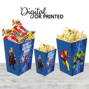 Avengers Popcorn Box for Birthday Party Candy Snack Favor - Digital and physical Options