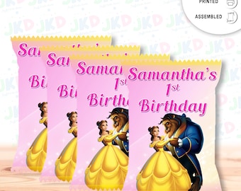 Die Schöne und das Biest Chip Taschen Etikett für Kindergeburtstag Party Geschenk Dekor, Aufkleber oder fertige Optionen