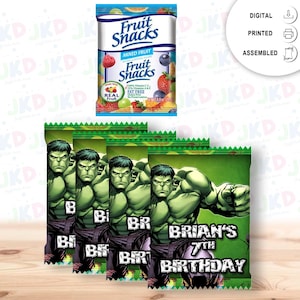 The Incredible Hulk Fruit Snack Label Sticker for Kids Birthday Party Favor Decor Digital and Physical Options